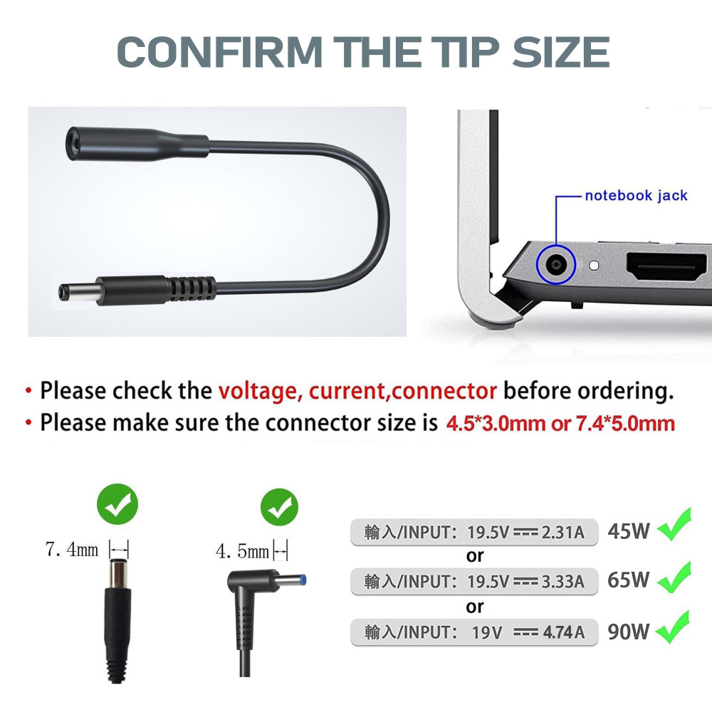 Convertisseur de chargeur d'alimentation cc, câble 7.4mm à 4.5mm. remplacement pour HP Blue tip Convertisseur de chargeur d'alimentation cc, câble 7.4mm à 4.5mm. remplacement pour HP Blue tip