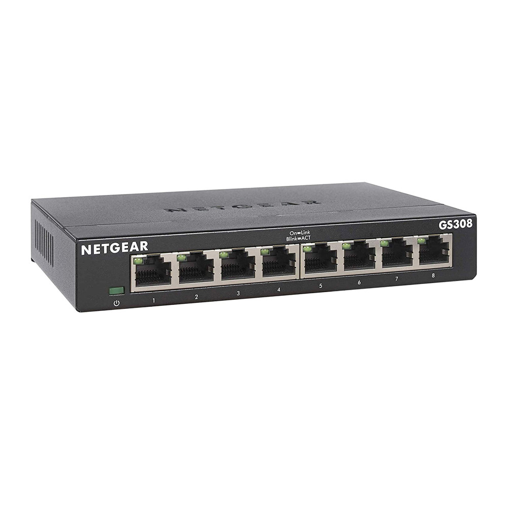NETGEAR (GS308) Switch Ethernet 8 Ports RJ45 Métal Gigabit (10/100/1000), switch RJ45, silencieux NETGEAR (GS308) Switch Ethernet 8 Ports RJ45 Métal Gigabit (10/100/1000), switch RJ45, silencieux