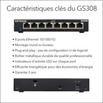 GS308 Switch Ethernet 8 Ports RJ45 Métal Gigabit(10/100/1000)
