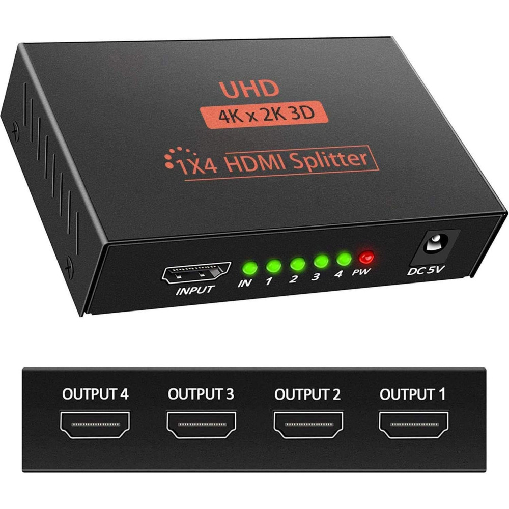 Ports HDMI Alimenté Splitter pour Full HD V. 1.4 1 x 4 HDMI Splitter Ports HDMI Alimenté Splitter pour Full HD V. 1.4 1 x 4 HDMI Splitter