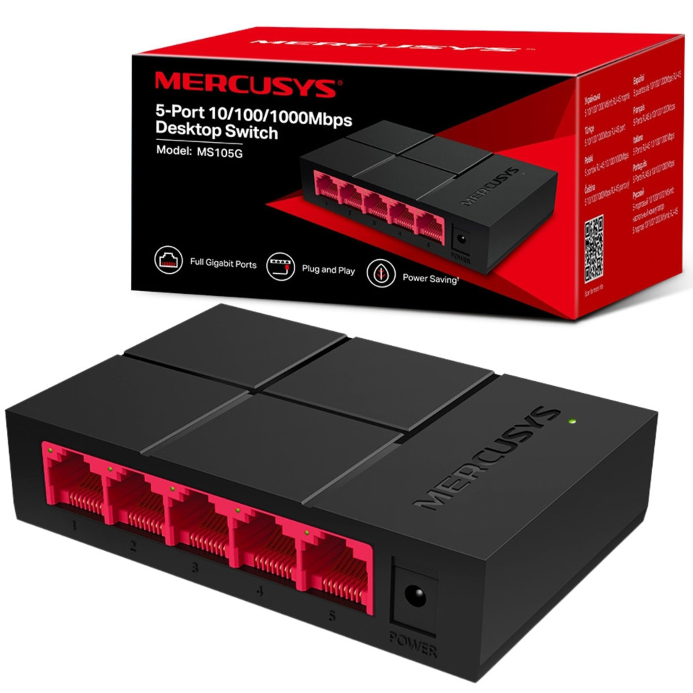 Switch 5 Ports Mercusys MS105G Gigabit Ethernet 1000 Mbps Switch 5 Ports Mercusys MS105G Gigabit Ethernet 1000 Mbps